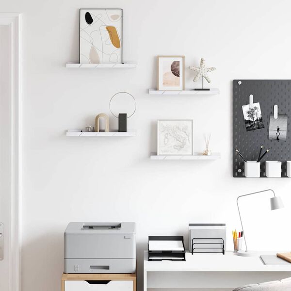 vidaXL Sein&auml;hylly 4 pcs Valkoinen marmori 40 x 9 x 3 cm Tekninen puu