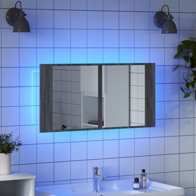 vidaXL Kylpyhuoneen LED peilikaappi harmaa Sonoma 90x12x45 cm akryyli