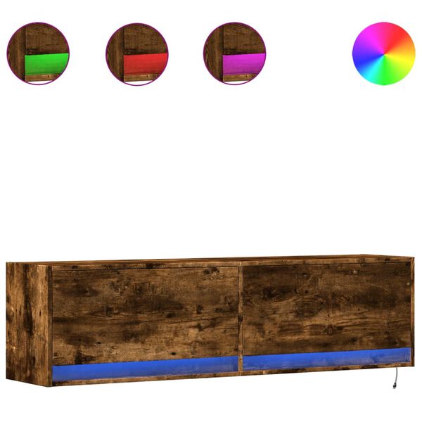 vidaXL TV-seinäkaappi LED-valoilla savutammi 140x31x38 cm