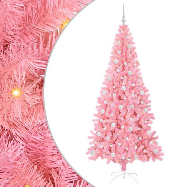 vidaXL Joulukuusi 300 LED-valoilla Pinkki 210 cm Polyvinyylikloridi