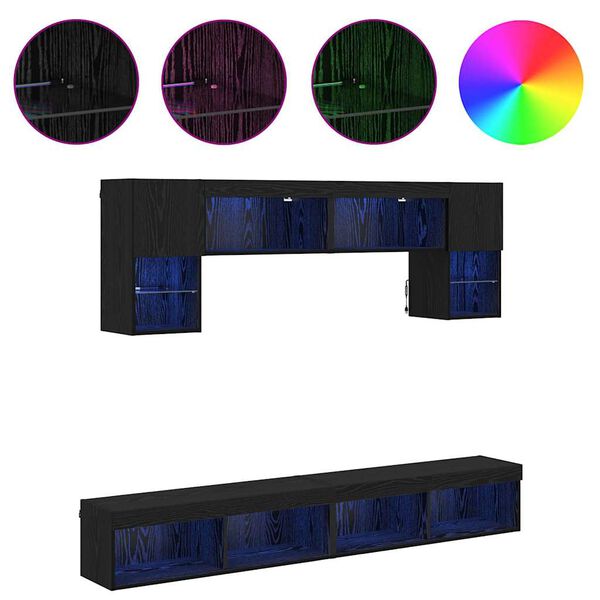 vidaXL TV Sein&auml;kappaleet LED:ll&auml; 6 pcs Musta tammi. Tekninen puu