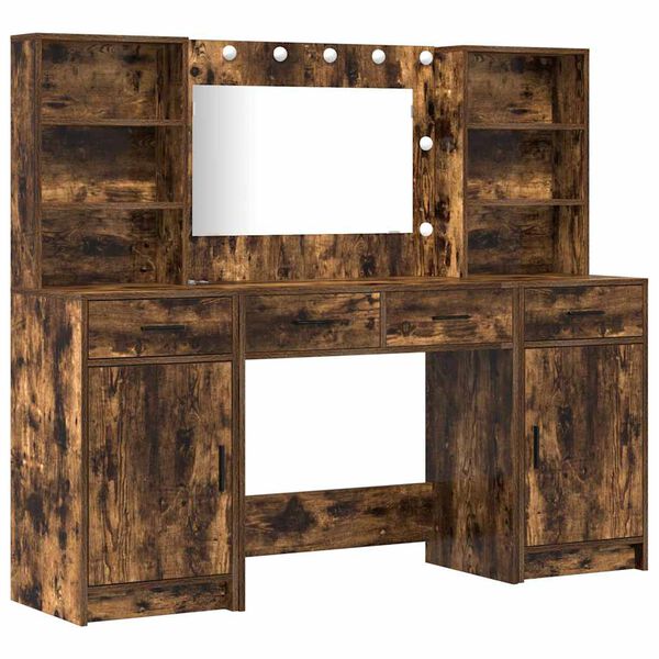 vidaXL LED-valollinen meikkip&ouml;yt&auml;setti 3 pcs Savup&auml;hkin&auml; Tekninen puu