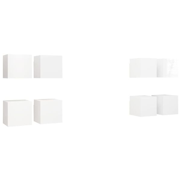 vidaXL Seinäkiinnitettävä TV-taso 8 kpl kork.kiilto valk. 30,5x30x30cm