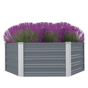 vidaXL Korotettu puutarhalaatikko 129x129x45cm Galvanoitu ter&auml;s Harmaa