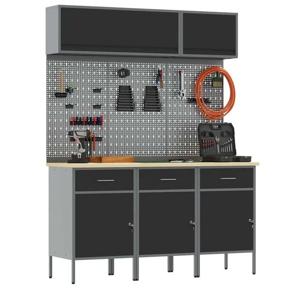 vidaXL Ty&ouml;p&ouml;yt&auml;kaappisarja laatikon kanssa s&auml;ilytystilassa 8 pcs Musta