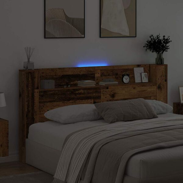 vidaXL Päätylevy hyllyllä Vanha Puu 200 x 15 x 103,5 cm Tekninen puu