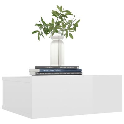 vidaXL Kelluva yöpöytä korkeakiilto valkoinen 40x30x15 cm tekninen puu