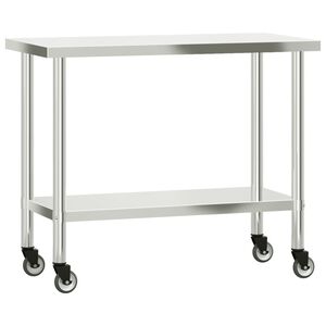 vidaXL Keitti&ouml;n ty&ouml;p&ouml;yt&auml; py&ouml;rill&auml; 110x55x85 cm ruostumaton ter&auml;s