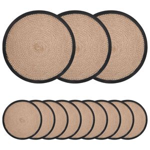 vidaXL Juutti Lautaset 12 kpl Luonnollinen ja musta 100 % Tossa Juutti