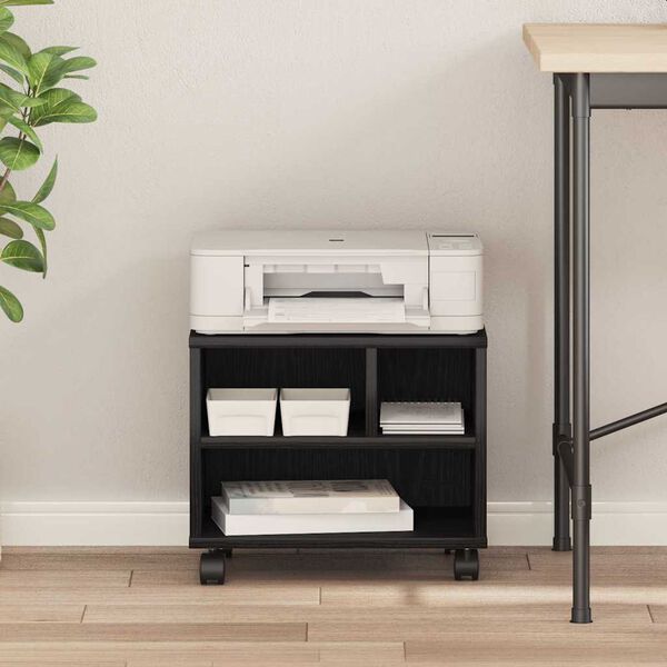 vidaXL Tulostinpidike Musta tammi. 41 x 32 x 33.5 cm Tekninen puu