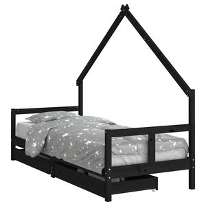 vidaXL Lasten s&auml;ngynrunko laatikoilla musta 80x200 cm t&auml;ysi m&auml;nty