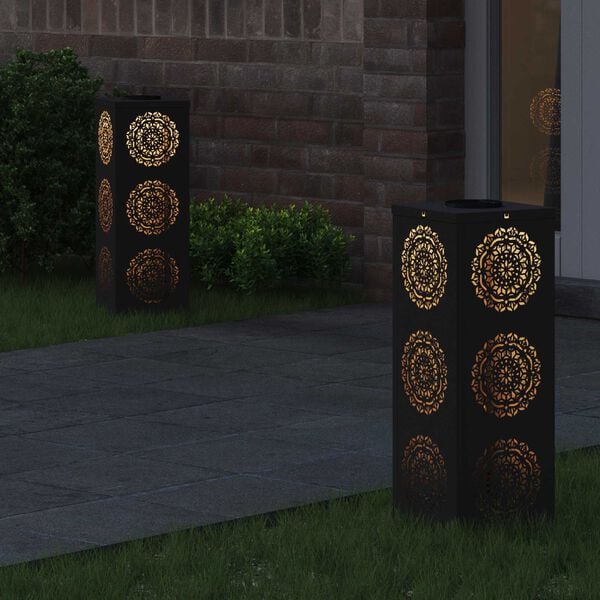 vidaXL Aurinko LED-polkuvalo 2 pcs Musta Kylm&auml;valssattu ter&auml;s