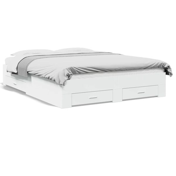 vidaXL S&auml;ngynrunko laatikoilla valkoinen 150x200 cm tekninen puu