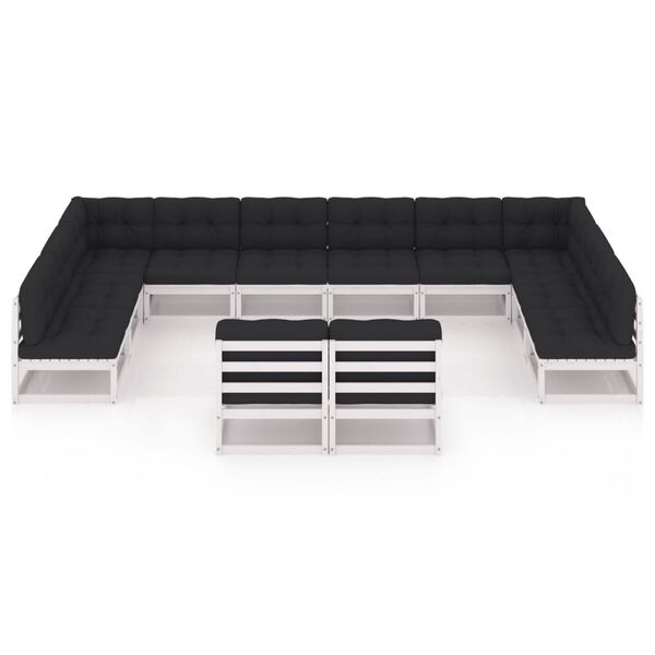 vidaXL 12-osainen Puutarhasohvasarja tyynyill&auml; valkoinen t&auml;ysi m&auml;nty