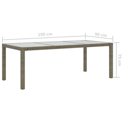 vidaXL Puutarhapöytä harmaa 190x90x75 cm karkaistu lasi/polyrottinki
