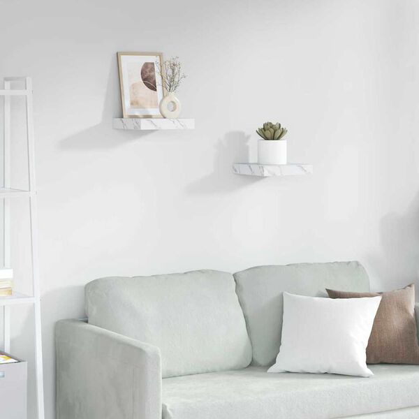 vidaXL Sein&auml;hylly 2 pcs Valkoinen marmori 23 x 23,5 x 4 cm