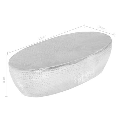 vidaXL Sohvapöytä vasaroitu alumiini 100x50x28 cm hopea