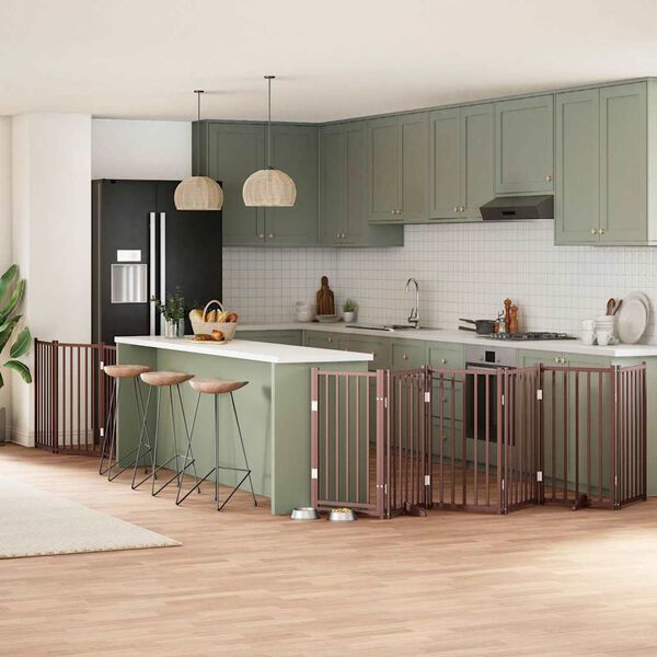 vidaXL Koiraportti kokoontaittuva 9 paneelia ruskea 450 cm poppelipuu