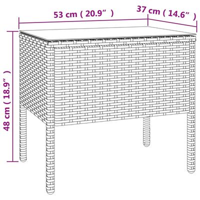 vidaXL Sivupöytä ruskea 53x37x48 cm polyrottinki ja karkaistu lasi