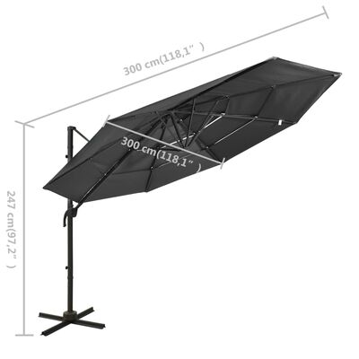 vidaXL 4-tasoinen aurinkovarjo alumiinitanko antrasiitti 3x3 m