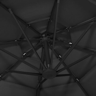 vidaXL 4-tasoinen aurinkovarjo alumiinitanko musta 3x3 m