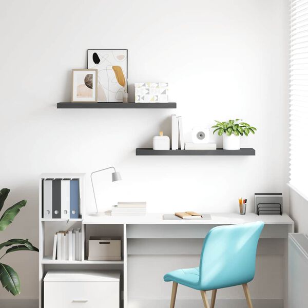 vidaXL Kelluvat sein&auml;hyllyt 2kpl korkeakiilto harmaa 90x23,5x3,8cm MDF