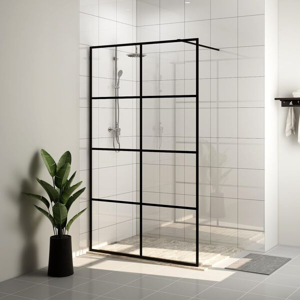 vidaXL Walk-in suihkun seinäke kirkas ESG-lasi 140x195 cm musta