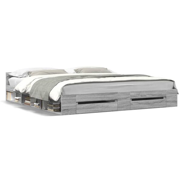 vidaXL S&auml;ngynrunko laatikoilla harmaa Sonoma 200x200 cm tekninen puu