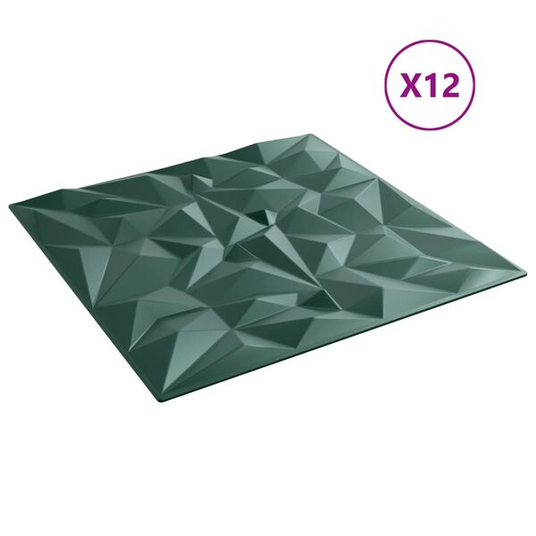 vidaXL Seinäpaneelit 12 kpl vihreä 50x50 cm XPS 3 m² ametisti