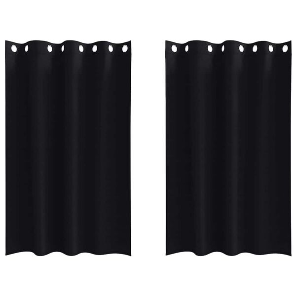 vidaXL Piment&auml;v&auml; verho renkailla 2 pcs Musta 175 x 140 cm Polyesteri