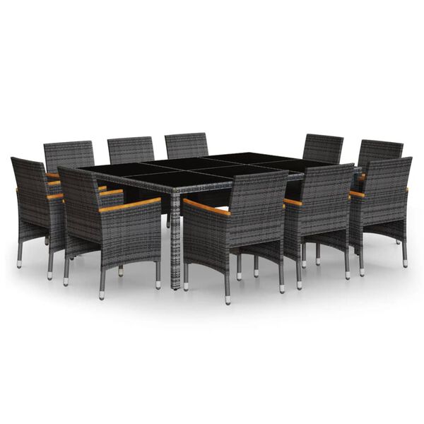 vidaXL 11-osainen Ulkoruokailuryhmä harmaa polyrottinki