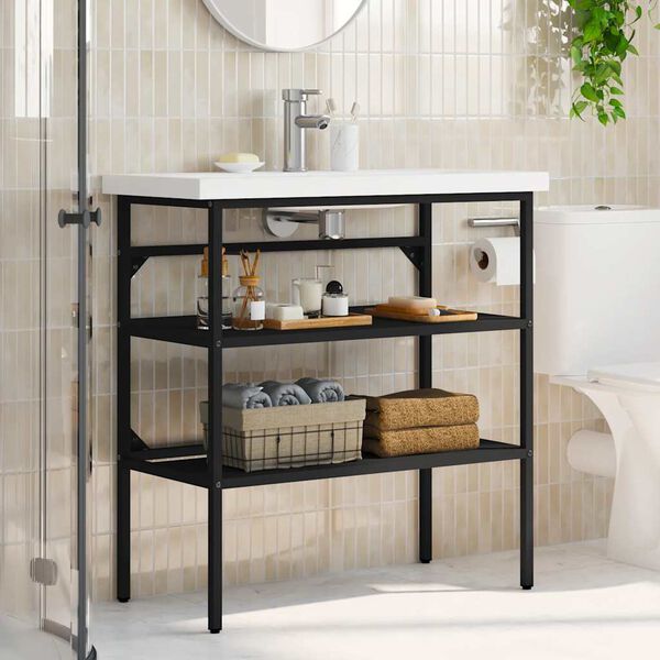 vidaXL Kylpyhuoneen pesualtaan kehys musta 79x38x83 cm rauta