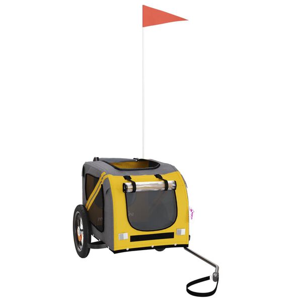 vidaXL Lemmikinkuljetuskärry polkupyörään keltaharmaa kangas ja rauta