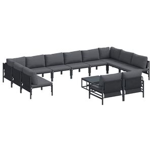 vidaXL Puutarhasohva Setti tyynyll&auml; 13 pcs Musta Ter&auml;s