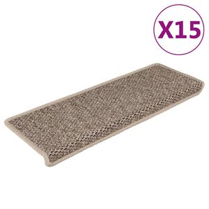 vidaXL Itsekiinnittyv&auml;t porrasmatot sisaltyyli 15 kpl 65x21x4 cm beige