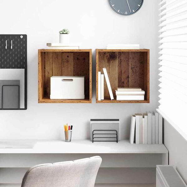 vidaXL Seinäkaappi 2 pcs Vanha puu 37 x 37 x 37 cm Tekninen puu