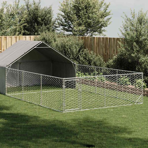vidaXL ulkokoirakennel juoksun kanssa 7x3x1,9 m galvanoitu ter&auml;s