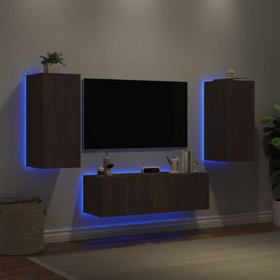 vidaXL 3-osainen TV-seinäkaappisarja LED-valoilla ruskea tammi
