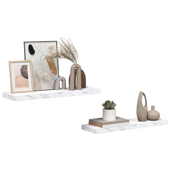 vidaXL Sein&auml;hylly 2 pcs Valkoinen marmori 80 x 23,5 x 4 cm