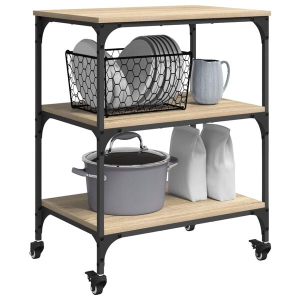 vidaXL Keitti&ouml;vaunu Sonoman tammi 60 x 41 x 76 cm Tekninen puu