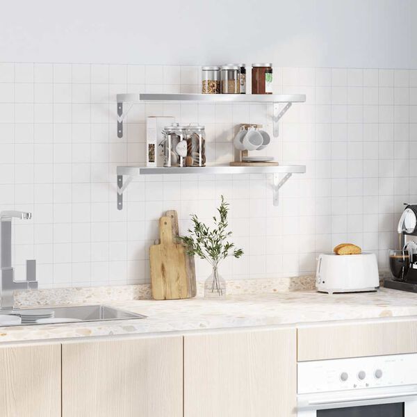 vidaXL Sein&auml;hyllyt 2 kpl 75x23,5 cm hopea ruostumaton ter&auml;s