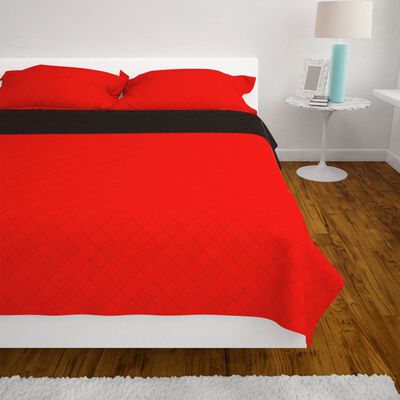 vidaXL Kaksipuolinen tikattu päiväpeite Punainen ja musta 230x260 cm