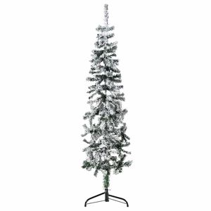 vidaXL Kapea puolikas tekojoulukuusi lumihuurteella 150 cm