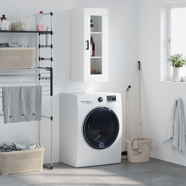 vidaXL Sein&auml;kiinnitett&auml;v&auml; kaappi korkeakiilto valkoinen 34,5x34x90 cm