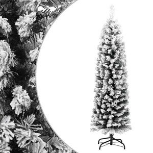 vidaXL Kapea tekojoulukuusi lumihuurteella vihre&auml; 150 cm PVC
