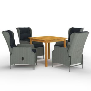 vidaXL 5-osainen Ulkoruokailuryhm&auml; tyynyill&auml; vaaleanharmaa