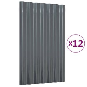 vidaXL Kattopaneeli 12 kpl galvanoitu ter&auml;s antrasiitti 60x36 cm