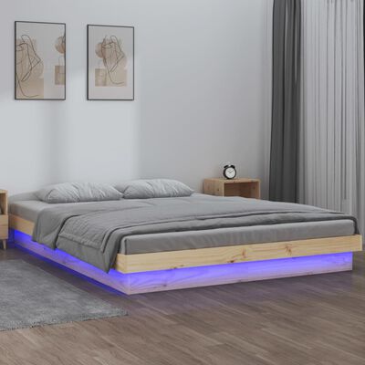vidaXL Sängynrunko LED-valoilla 160x200 cm täysi puu