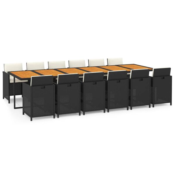 vidaXL 13-osainen Puutarharuokailuryhm&auml; tyynyill&auml; polyrottinki musta