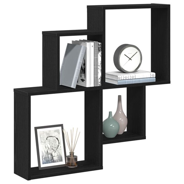 vidaXL Sein&auml;hylly hyllyll&auml; Musta tammi. 80 x 15 x 78,5 cm Tekninen puu